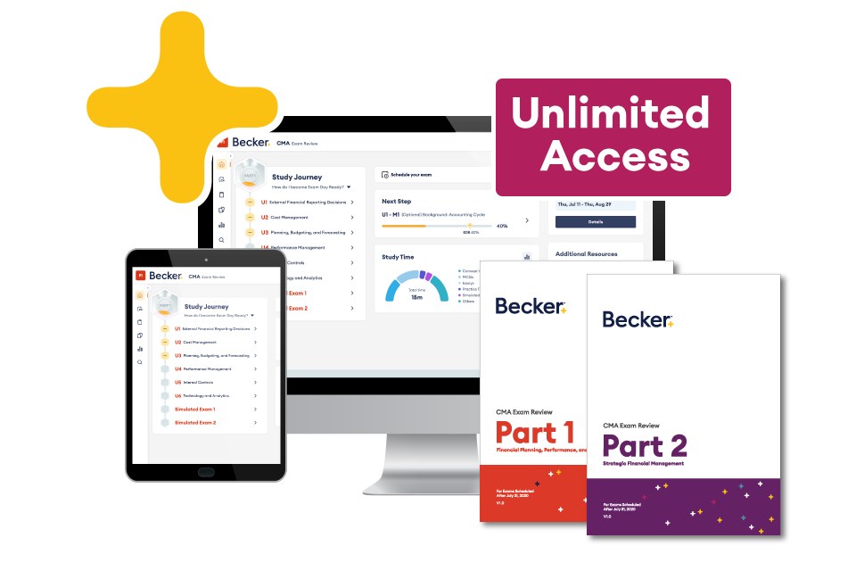 Becker CMA Review package with unlimited access and Part 1 and Part 2 books